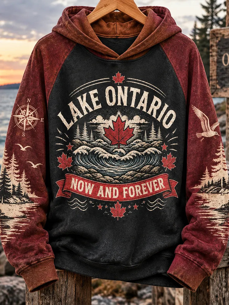 Cardydony Woman's Lake Ontario Waves, Compass, And Maple Leaf Graphic Hoodie