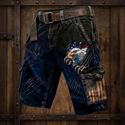 Cardydony Men's American Anniversary Flag Printed Workwear Pocket Shorts