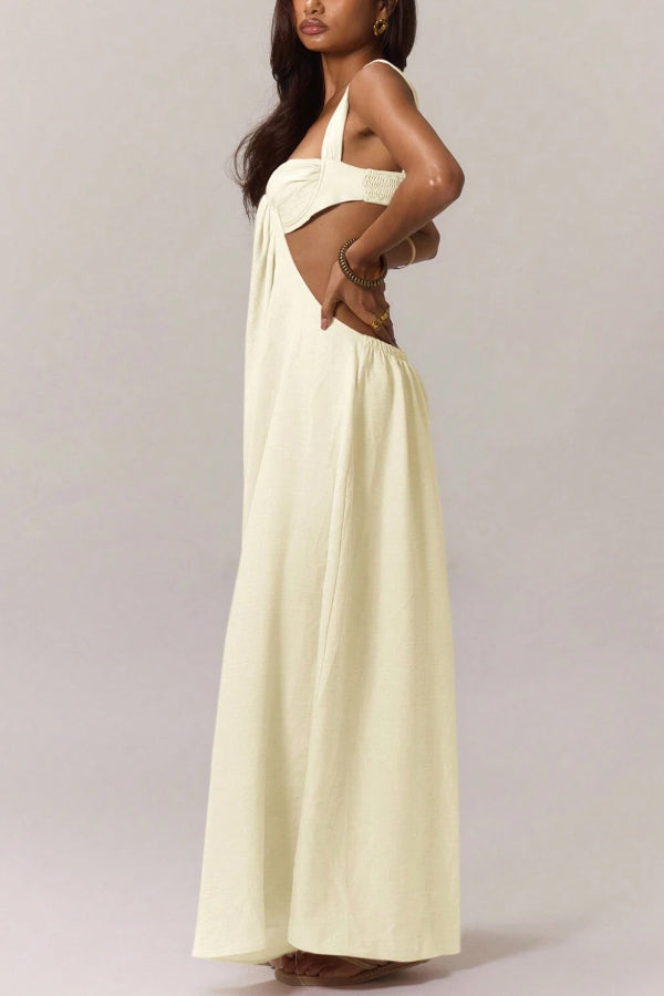 Cardydony Women's Solid Color Casual Camisole Loose Stretch Wide-leg Jumpsuit