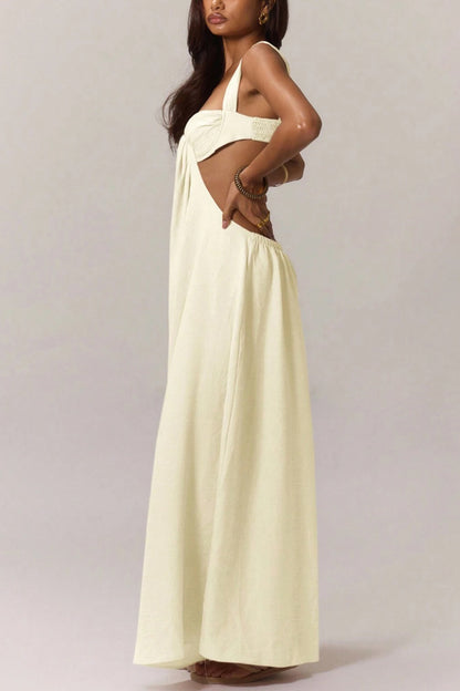 Cardydony Women's Solid Color Casual Camisole Loose Stretch Wide-leg Jumpsuit