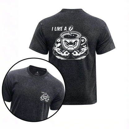 Cardydony I Like A Coffee Printed Washed Gym Shirt