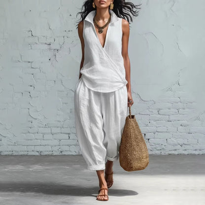Cardydony Women's Simple Shirt And Wide-leg Pants Two-piece Set
