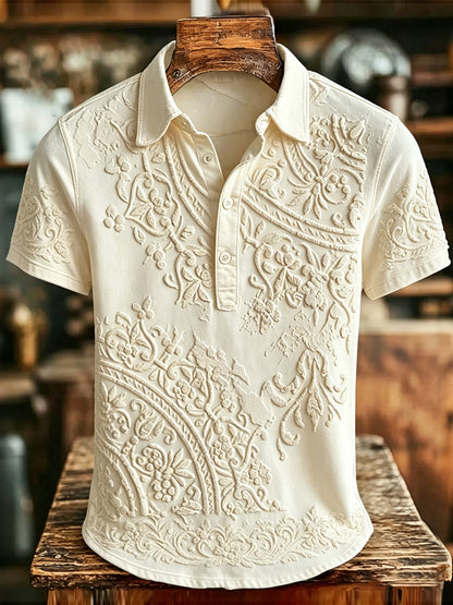 Cardydony Men's Retro Ethnic Pattern Casual Polo Shirt