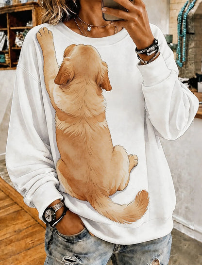 Cardydony Women's Cute 3d 3d Hugging Golden Retriever Puppy Print Crewneck Sweatshirt