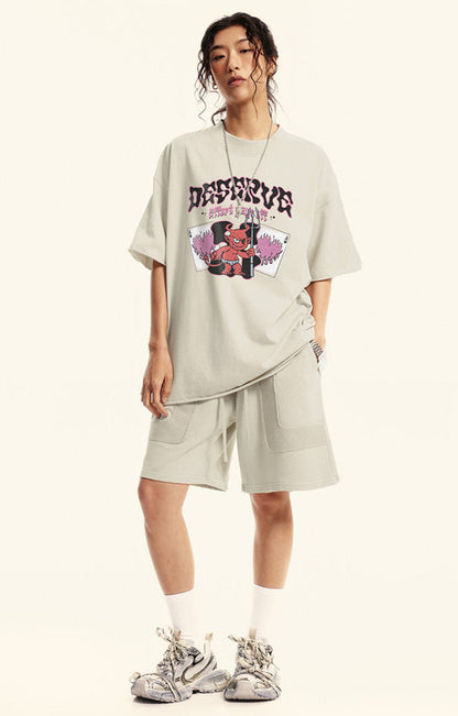Cardydony Women's Deserve Devil Graphic Tee for Women | Oversized Cotton Streetwear Flame Tee