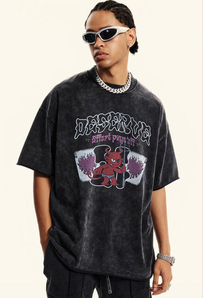 Cardydony Women's Deserve Devil Graphic Tee for Women | Oversized Cotton Streetwear Flame Tee