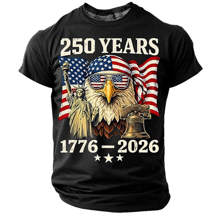 Cardydony Men's Anniversary 250 Years 1776 2026 Cool Bald Eagle Sunglasses Statue Of Liberty Us Flag T Shirt