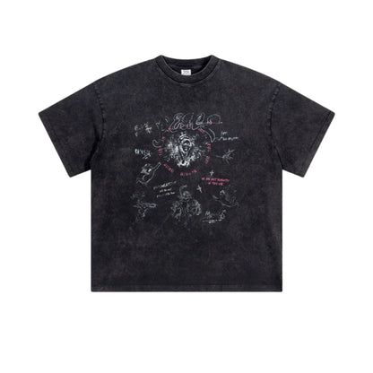 Cardydony Women's Doodle Sketch Graphic Tee – Oversized Streetwear for Women
