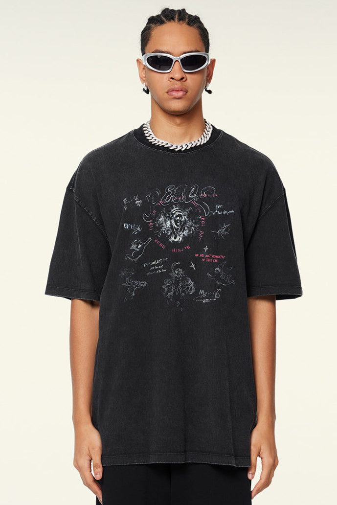 Cardydony Women's Doodle Sketch Graphic Tee – Oversized Streetwear for Women
