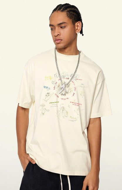 Cardydony Women's Doodle Sketch Graphic Tee – Oversized Streetwear for Women