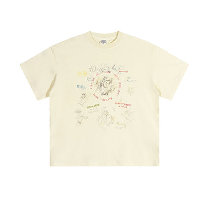 Cardydony Women's Doodle Sketch Graphic Tee – Oversized Streetwear for Women