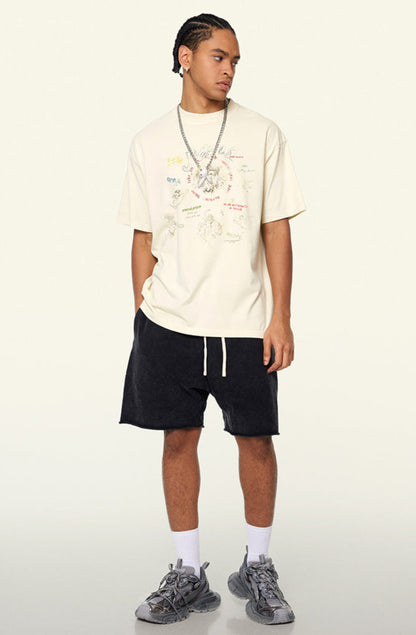 Cardydony Women's Doodle Sketch Graphic Tee – Oversized Streetwear for Women
