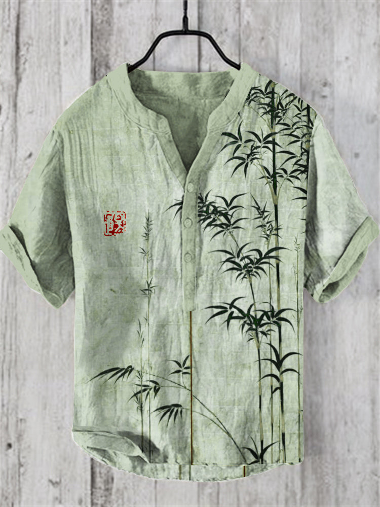 Cardydony Bamboo Japanese Art Linen Blend Shirt