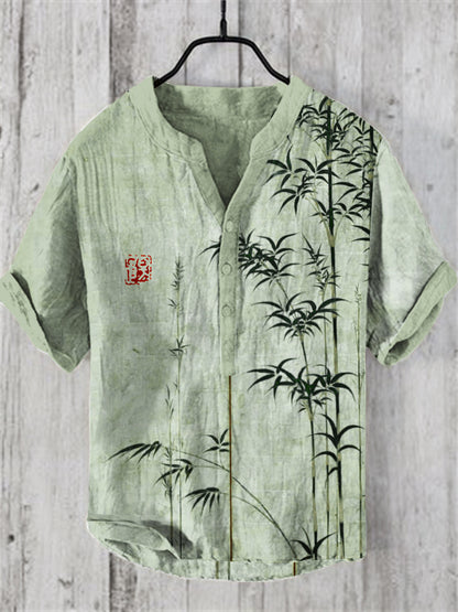 Cardydony Bamboo Japanese Art Linen Blend Shirt