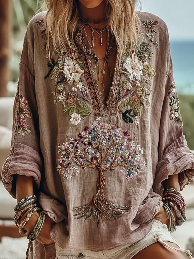 Cardydony Women's Tribal Tree Of Life Floral Art Casual Shirt