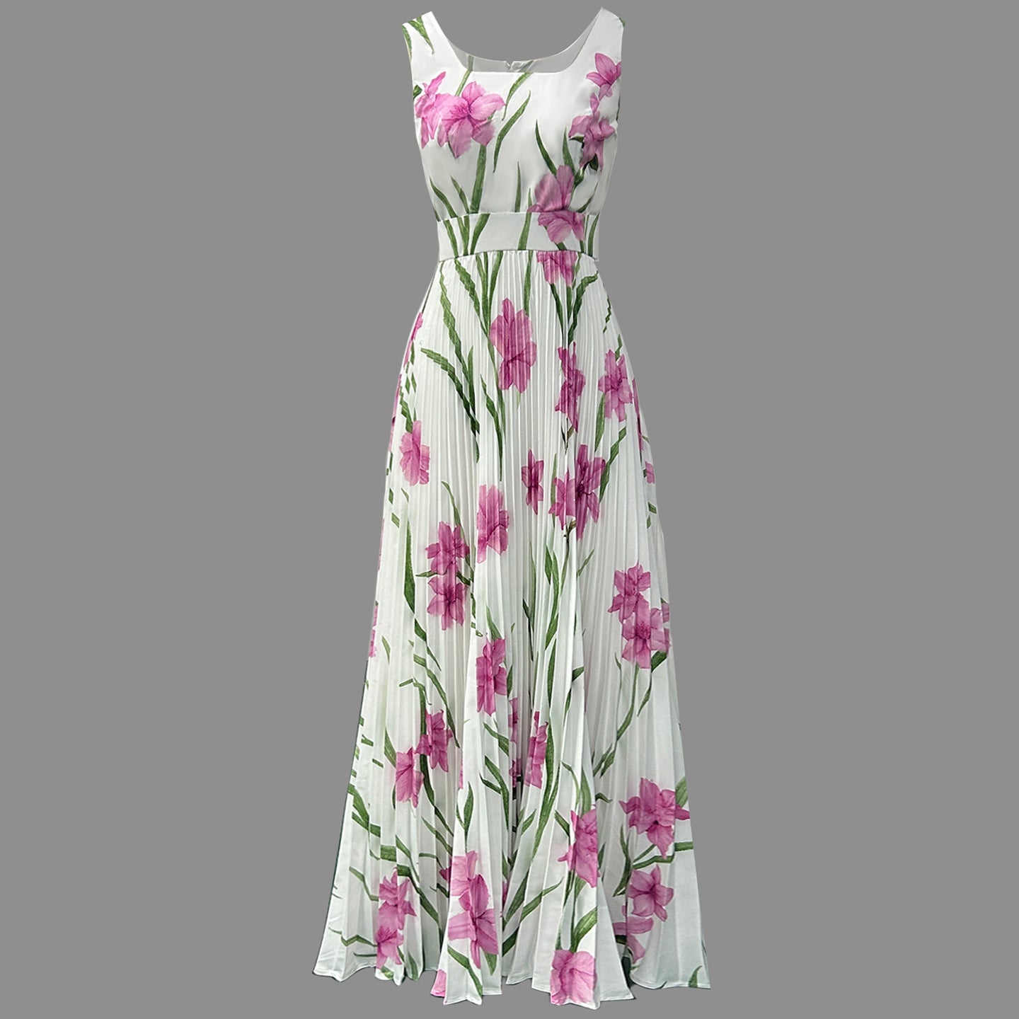 Cardydony Pleated Slim Fit Floral Print Slip Dress