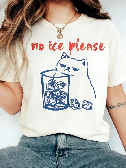 Cardydony No Ice Please Cat Graphic Comfy T Shirt