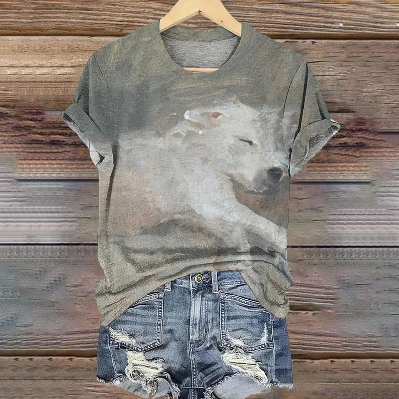 Cardydony Cute Sleepy Pet Dog Print Women'S Short-Sleeved T-Shirt