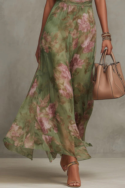 Cardydony Women's  Floral Print Halter Neck Sleeveless Fitted Waist Casual Vacation Maxi Dress