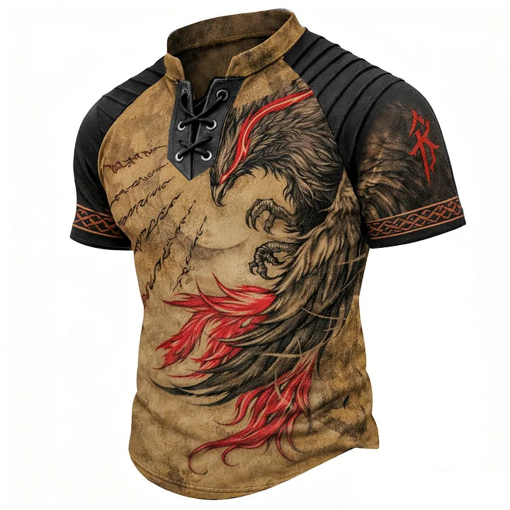 Cardydony Men's Viking Outdoor Printed Color Block Cotton Linen Top