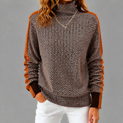Cardydony Women's Color Block High Neck Knit Sweater