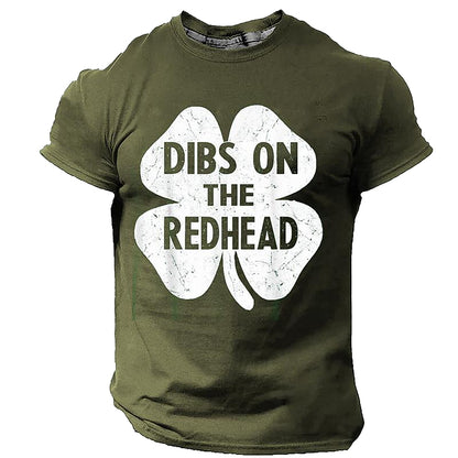 Cardydony Men's St. Patrick Day Dibs On The Redhead Shamrock Irish Graphic T-shirt