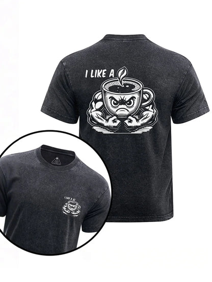 Cardydony I Like A Coffee Printed Washed Gym Shirt