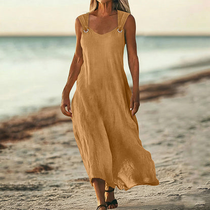 Cardydony Women's Solid Color Linen Blend Sleeveless Dress