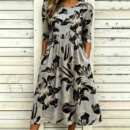 Cardydony Women's Retro Bohemian Floral Print Cotton Linen Dress