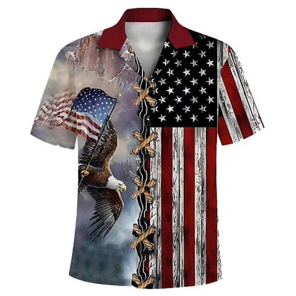 Cardydony Men's Us Flag Patriotic Print Button Up Shirt