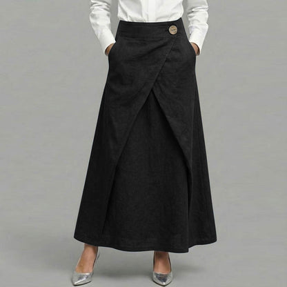Cardydony Women's Casual Retro Slanted Button Cotton And Linen Skirt