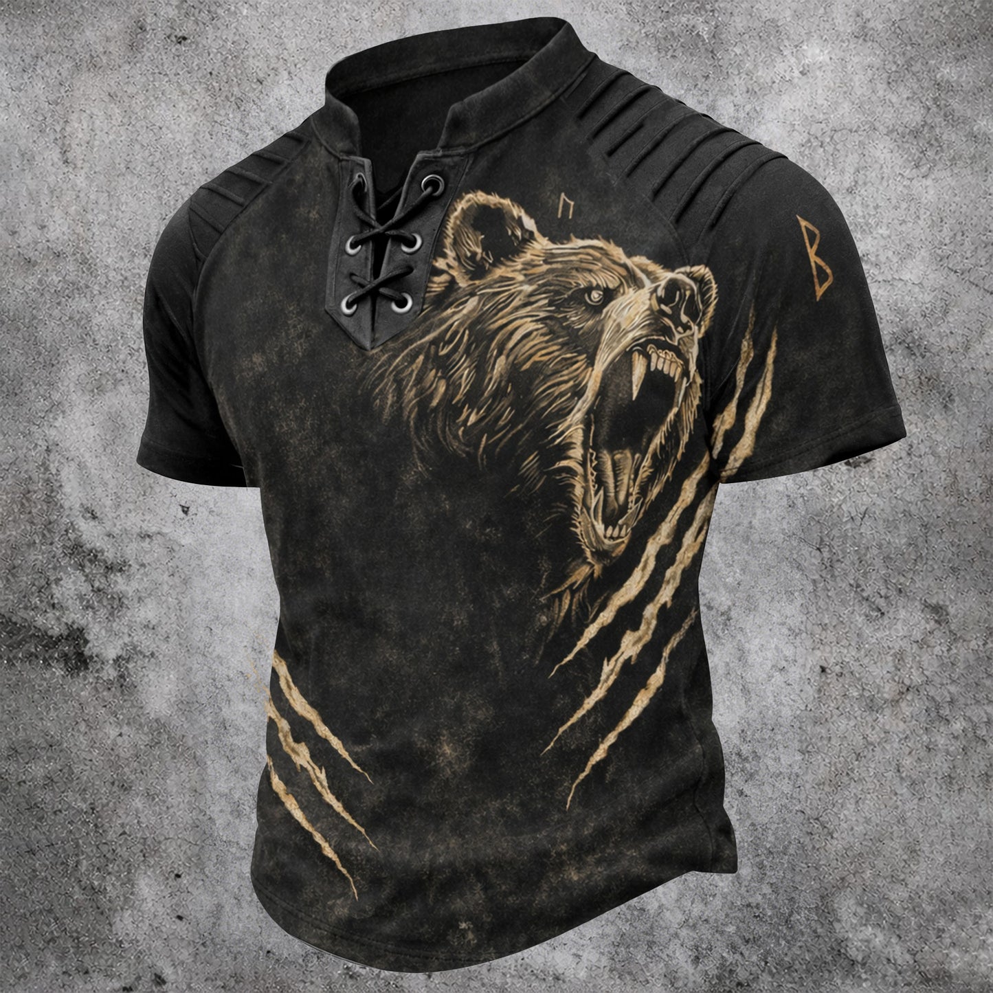 Cardydony Men's Retro Bear Print Viking Outdoor Casual Cotton Linen Top