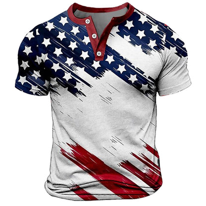 Cardydony Men's America's 250th Anniversary Print Henley T-shirt