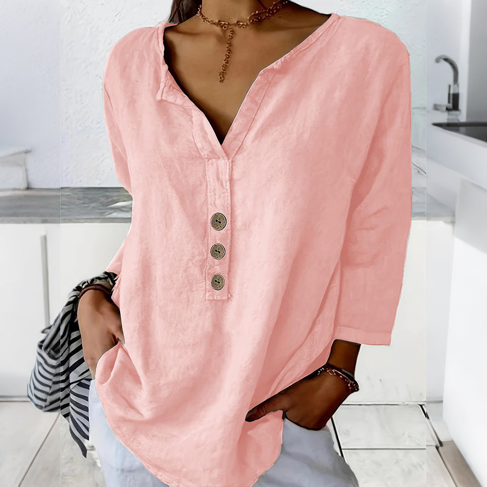 Cardydony Casual Button-down Solid Color Notched Collar Shirt