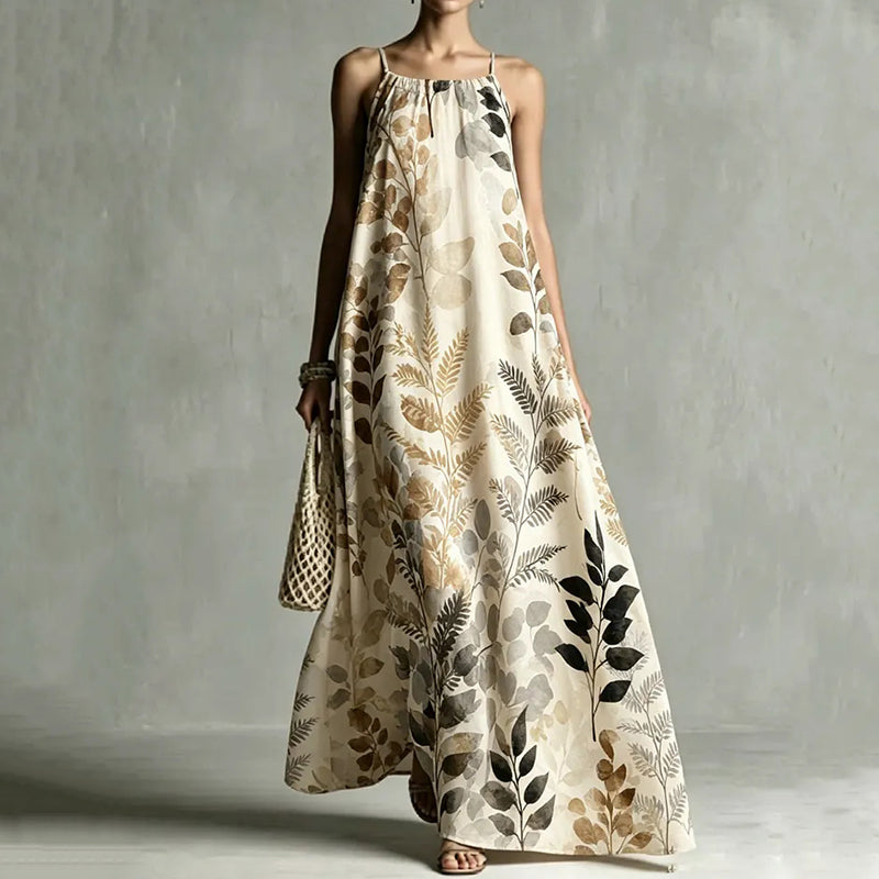 Cardydony Women's Loose French Botanical Print Slim Collar Maxi Dress