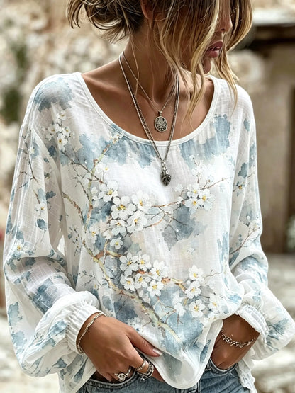 Cardydony Women's Retro Bohemian Japanese Art Floral Print Top