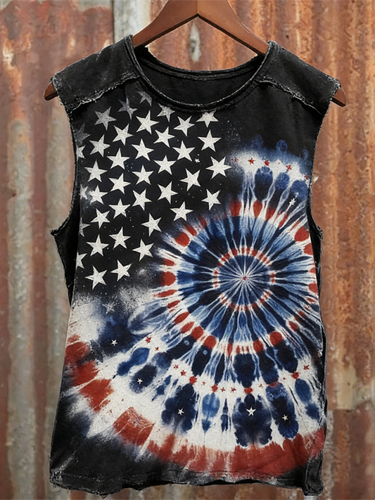 Cardydony Men's American Flag Element Rendering Retro Water Wash Vest