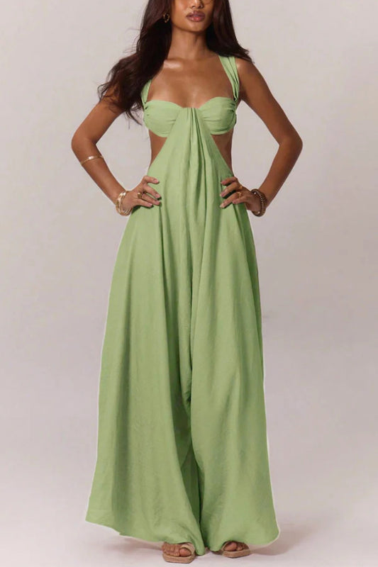 Cardydony Women's Solid Color Casual Camisole Loose Stretch Wide-leg Jumpsuit