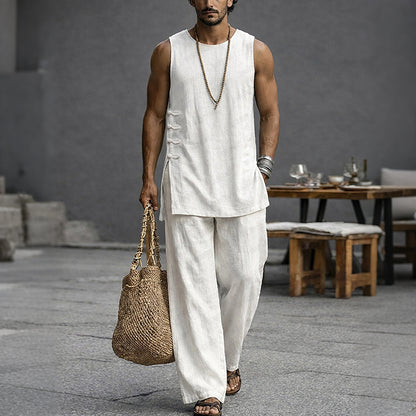 Cardydony Men's Simple Casual 100% Cotton Tank Top Pants Set