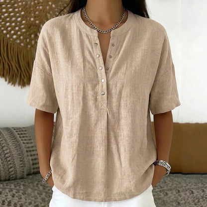 Cardydony Women's Solid Color Linen Blend Short Sleeve T-shirt