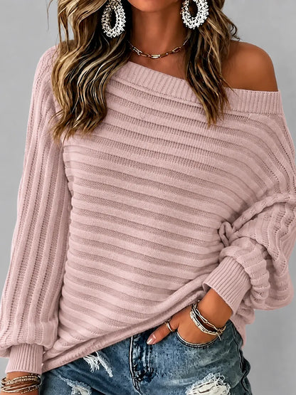 Cardydony Women's Solid Color Boat Neck Batwing Sleeve Pullover Knit Sweater