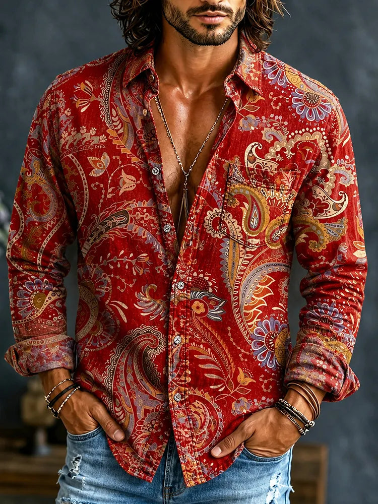 Cardydony Men's Hippie Retro Abstract Tie Dye Art Print Linen Shirt