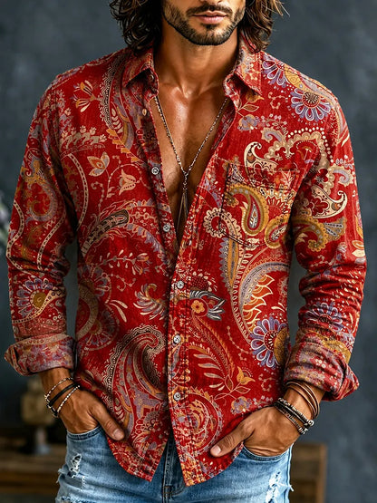 Cardydony Men's Hippie Retro Abstract Tie Dye Art Print Linen Shirt