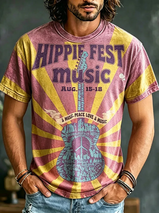 Cardydony Men's Retro Hippie Music Festival Design Short-sleeve T-shirt