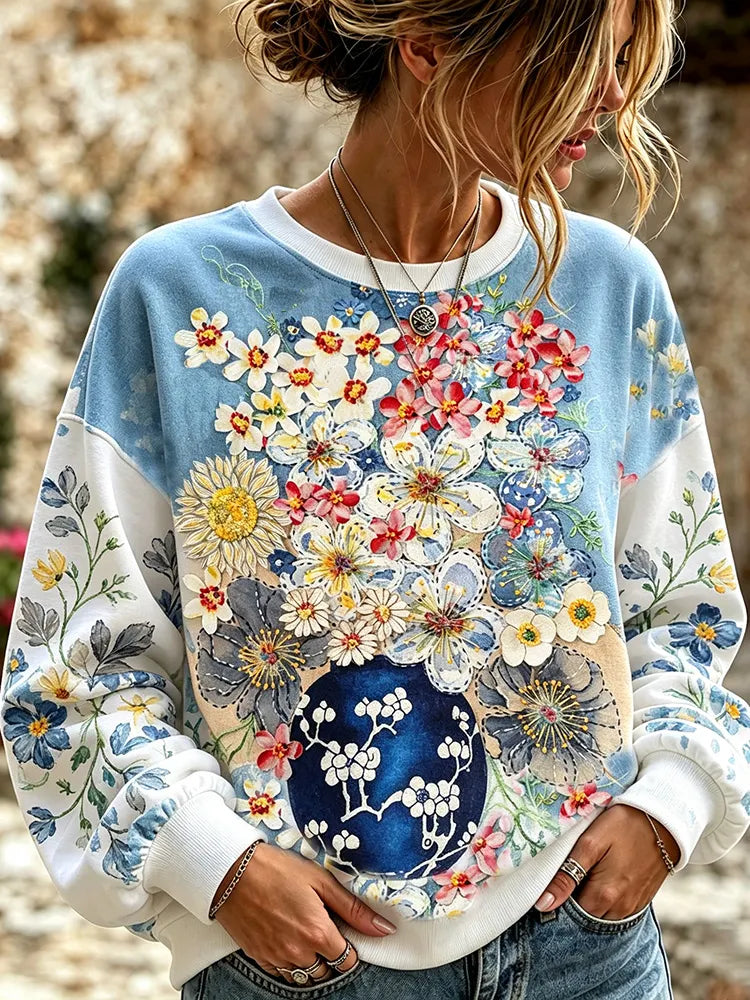 Cardydony Women's Vintage Floral Print Casual Long Sleeve Sweatshirt