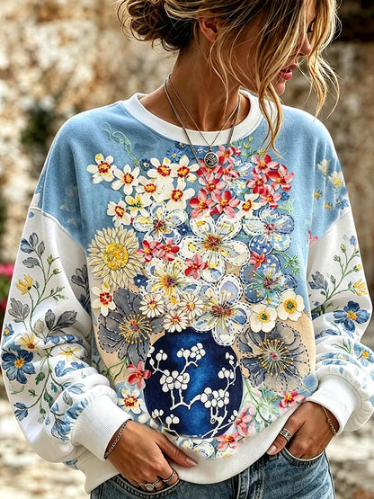 Cardydony Women's Vintage Floral Print Casual Long Sleeve Sweatshirt
