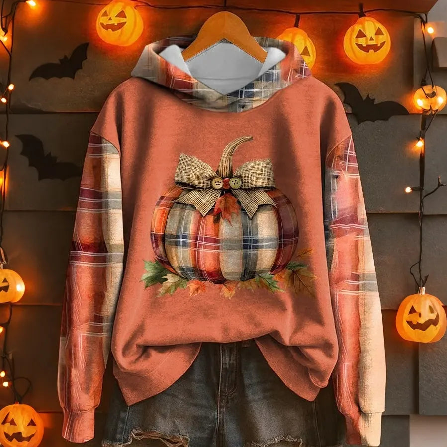 Cardydony Women's Retro Halloween Pumpkin Pattern Casual Hoodie