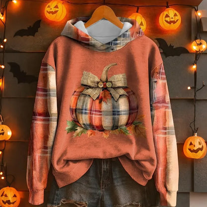 Cardydony Women's Retro Halloween Pumpkin Pattern Casual Hoodie