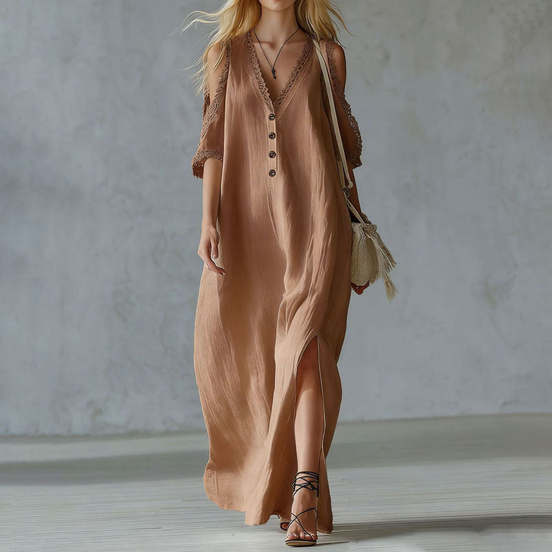 Cardydony Vacation Lace Loose Off-shoulder Maxi Dress