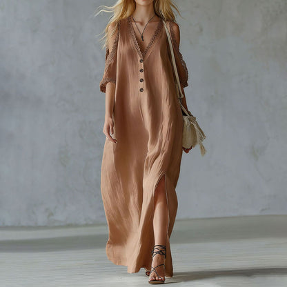 Cardydony Vacation Lace Loose Off-shoulder Maxi Dress